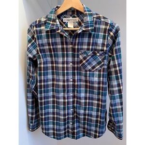Exofficio • XS • Button Up Long Sleeve Blue Purple Plaid Hiking Outdoor Top